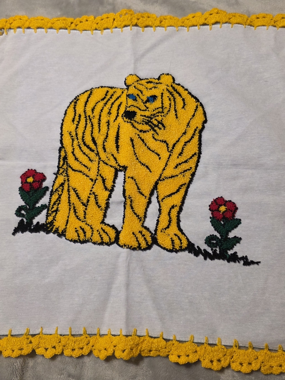 Kids Yellow Tiger Chenille Top with Crochet Trim